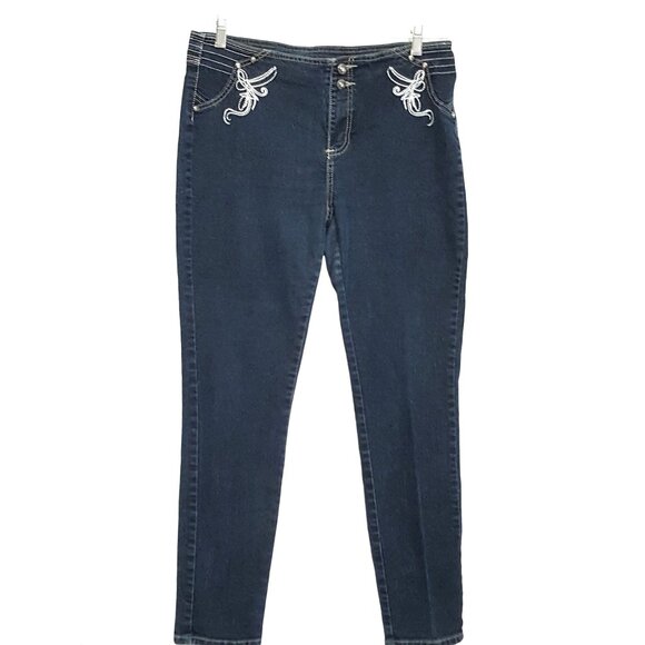 Miss Pirate Denim - Miss Pirate Skinny Denim Jeans Women's 15 Blue Low Rise Dark Wash Embellished 34